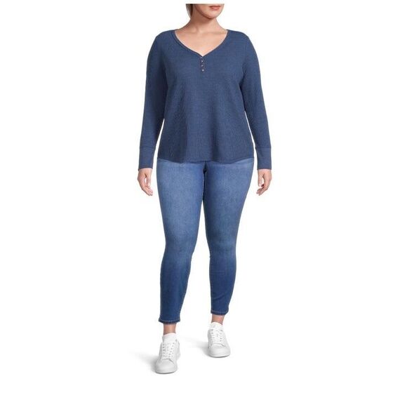 Terra & sky women  thermal knit waffle long sleeve blue v neck plus 4XL-5XL new - Picture 5 of 7